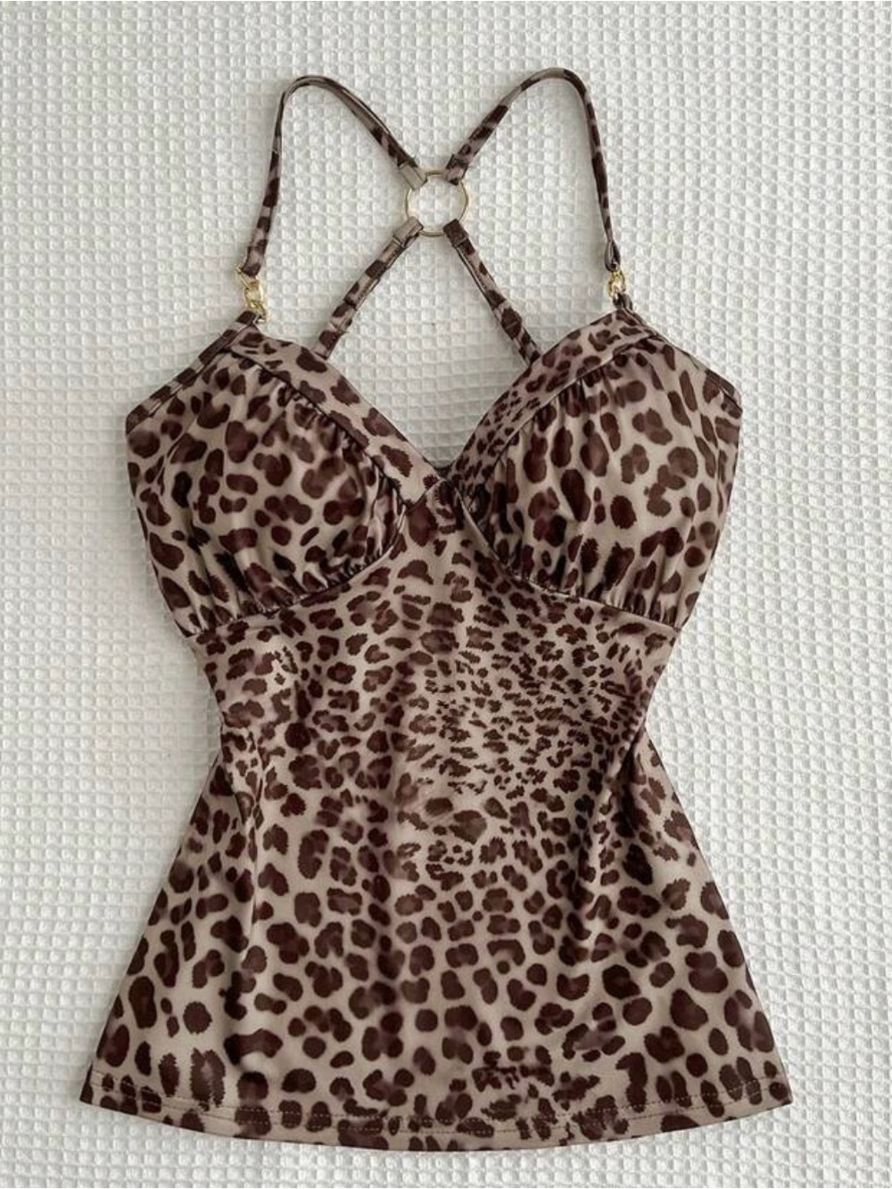 Leopard Print Satin Cami Top - Brown